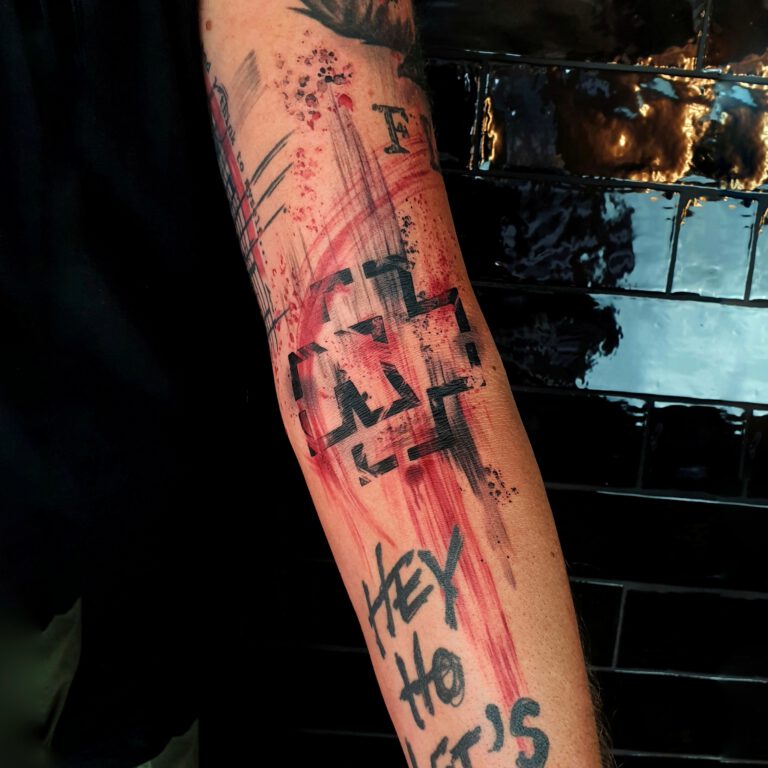 Ink &amp; Intuition Tattoo Studio Rammstein Tattoo in Trash Polka stijl door Marloes Lupker