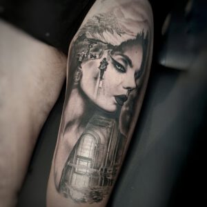 Ink & Intuition Tattoo Studio Morphic Portrait Landscape Tattoo by Marloes Lupker