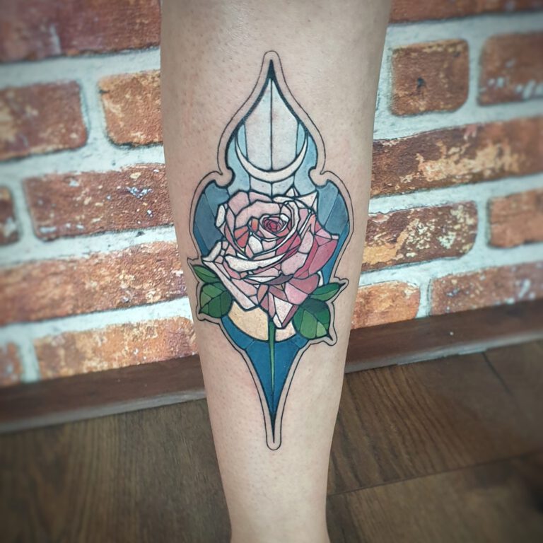 Stained Glass Rose Tattoo by Marloes Lupker