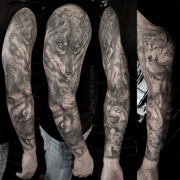 Wolf Sleeve Tattoo by Marloes Lupker