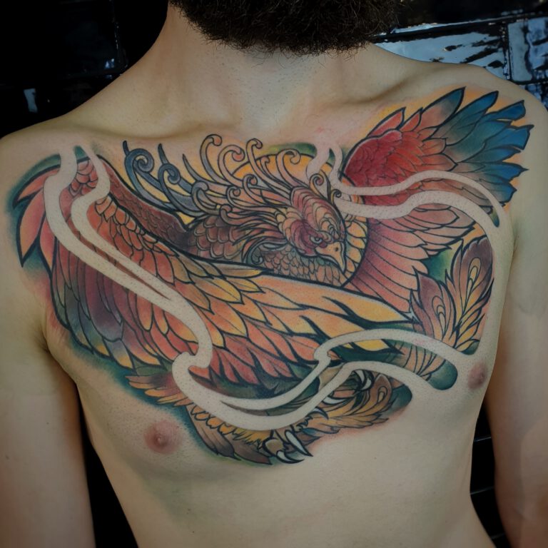 Phoenix Chest Tattoo by Marloes Lupker