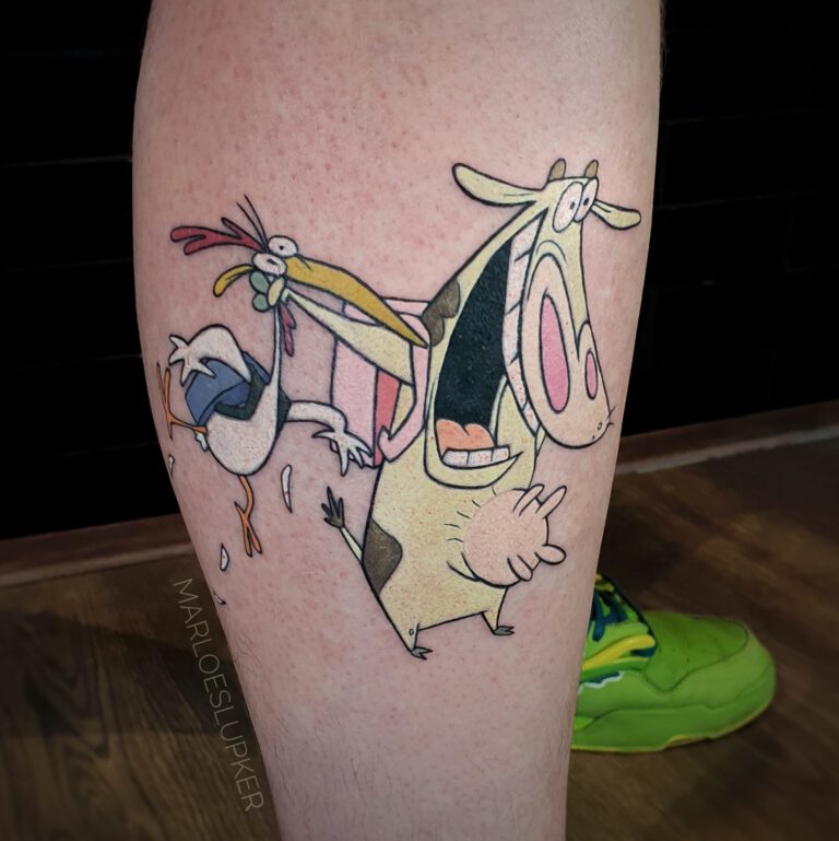 cow and chicken cartoon network tattoo by Marloes Lupker