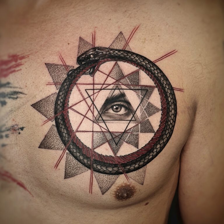 geometric self douverer jormungandr tattoo by Marloes Lupker