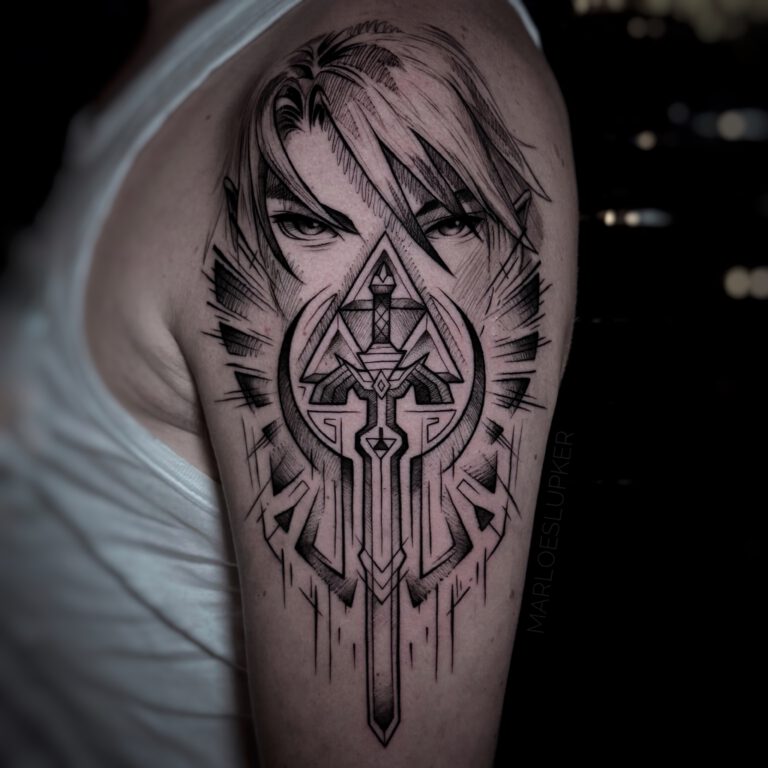 sketchy link zelda triforce tattoo by Marloes Lupker