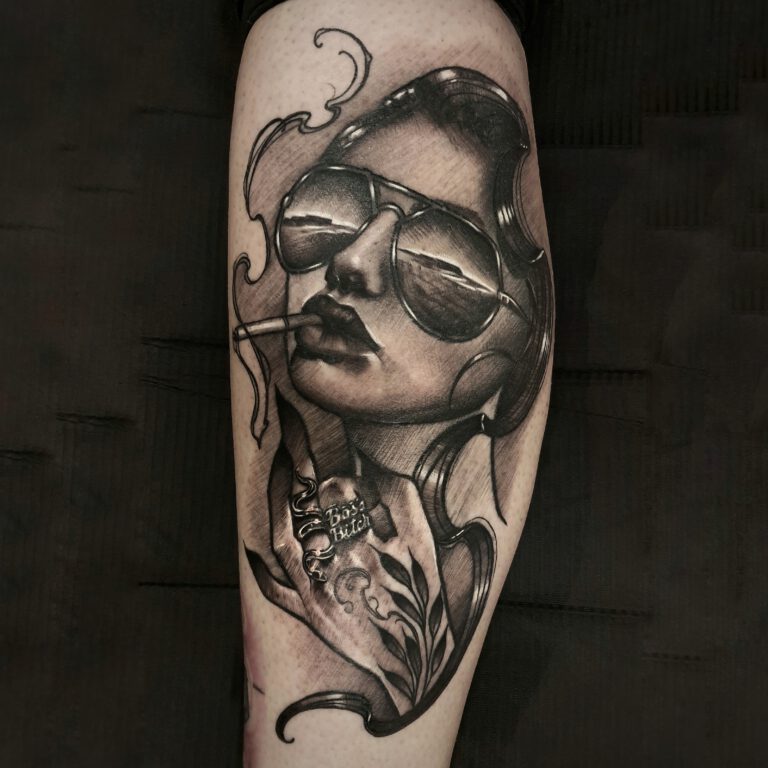 sketchy smoking woman tattoo by Marloes Lupker