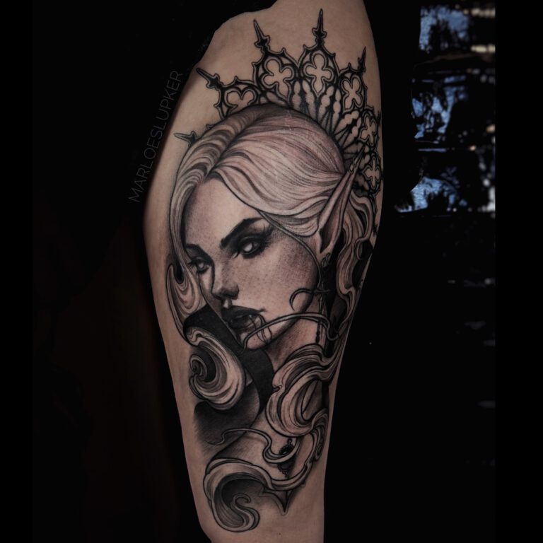 sketchy vampire girl woman portrait tattoo by Marloes Lupker