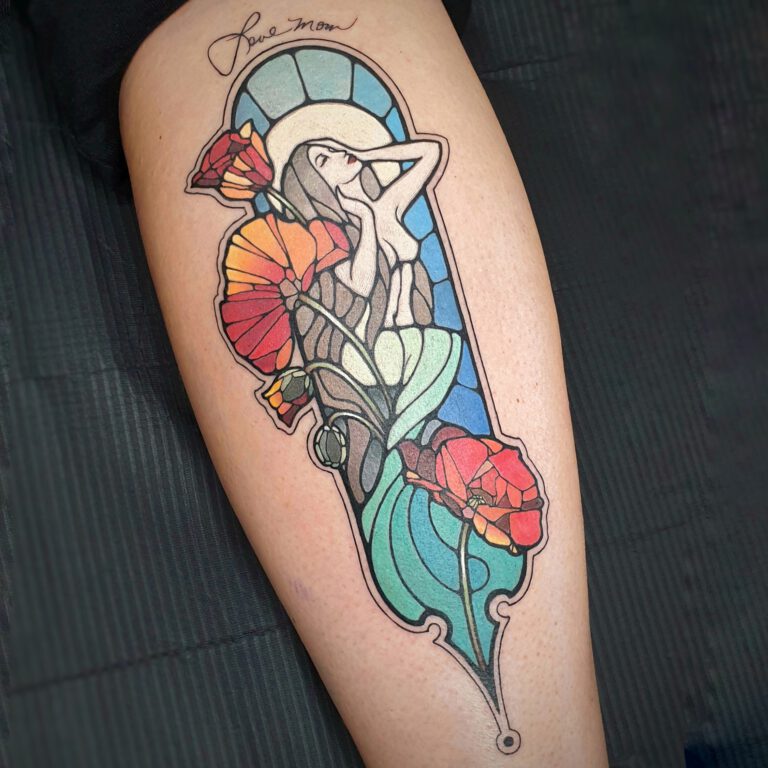 Mermaid Tattoo in stained glass style by Marloes Lupker