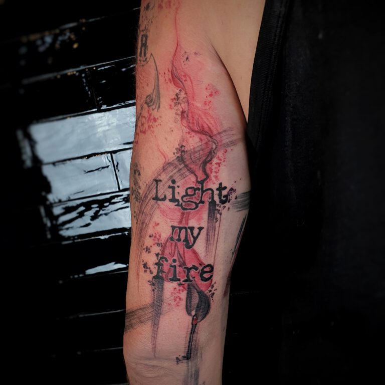 light my fire lyrics trash polka style tattoo by Marloes Lupker