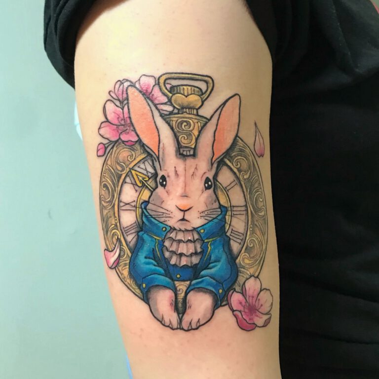 Alice in wonderland rabbit tattoo by Samalandra in Amsterdam Ink & Intuition
