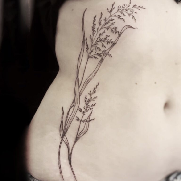 fineline grassprietje tattoo by cleo vlaming