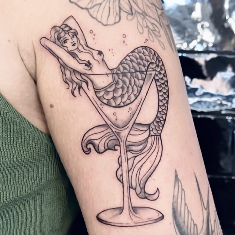 mermaid martini glass tattoo by cleo vlaming