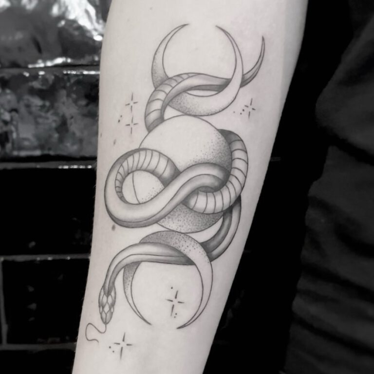 snake and moon goddess tattoo by cleo vlaming
