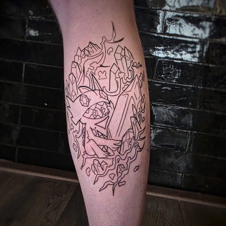 Sableeye pokémon leg tattoo by Kjell Ziesemer Tattoo Artist of Ink & Intuition Amsterdam
